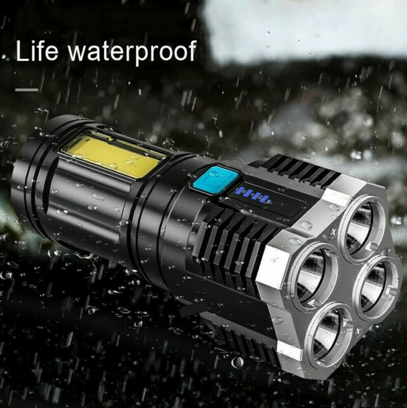 POWERFUL Tactical Quad-Core Super Bright Torch LED Flashlight USB Rechargeable Camping - Image 3