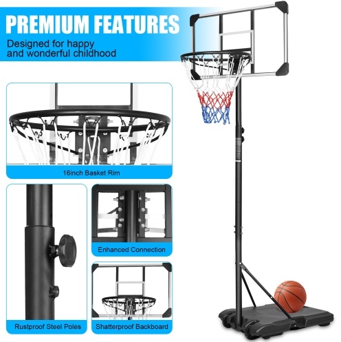 Portable Basketball Goal System With Stable Base And Wheels, Use For Indoor Outdoor Teenagers Youth Height Adjustable 5.6 To 7ft Basketball Hoop 28 Inch Backboard - Imagen 4