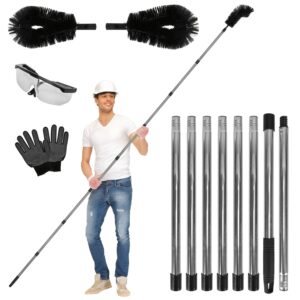 10.5FT Gutter Cleaning Brush With Telescoping Handle Rain Gutter Cleaner Extendable Gutter Cleaning Tool From The Ground With 2 Angled Brushes Anti-slip Gloves Goggles