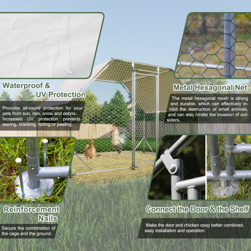 9.94 Ft. X 6.46 Ft. X 6.36 Ft. Metal Large Chicken Coop Walk-in Poultry Cage Run Flat Shaped With Waterproof Cover - Imagen 5