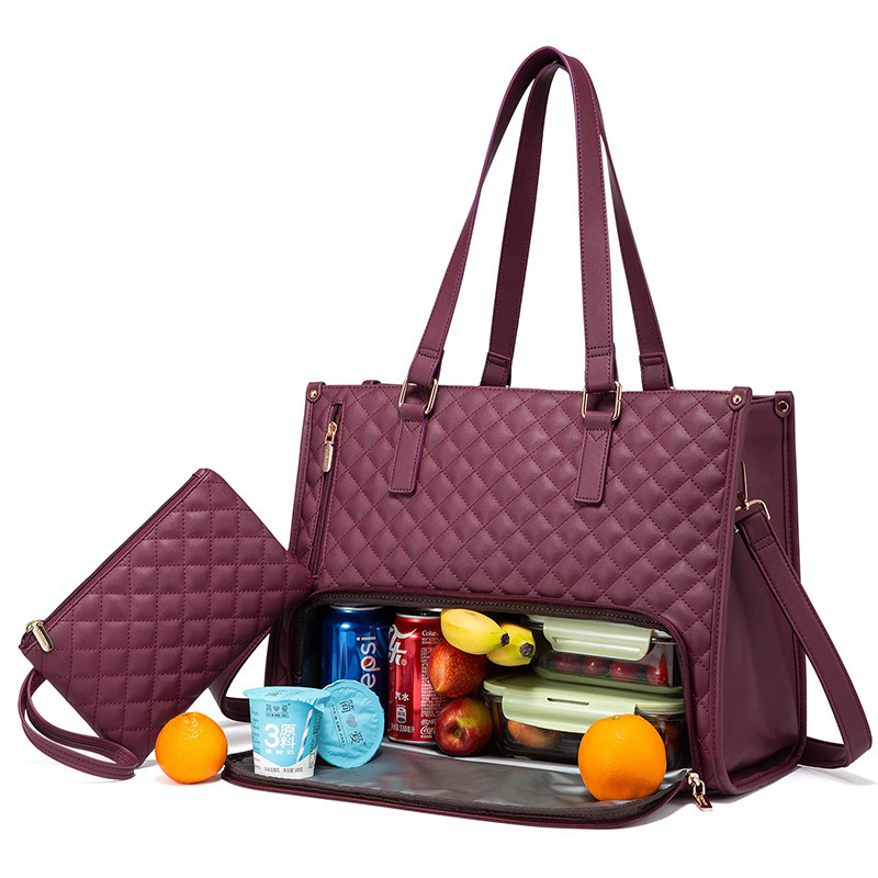 Fashionable Lunch Tote Bag Women's Thermal Insulation Lunch Box Leak-proof Crossbody Computer Storage Bag Quilted Large Capacity Handbag With Purse - Image 5
