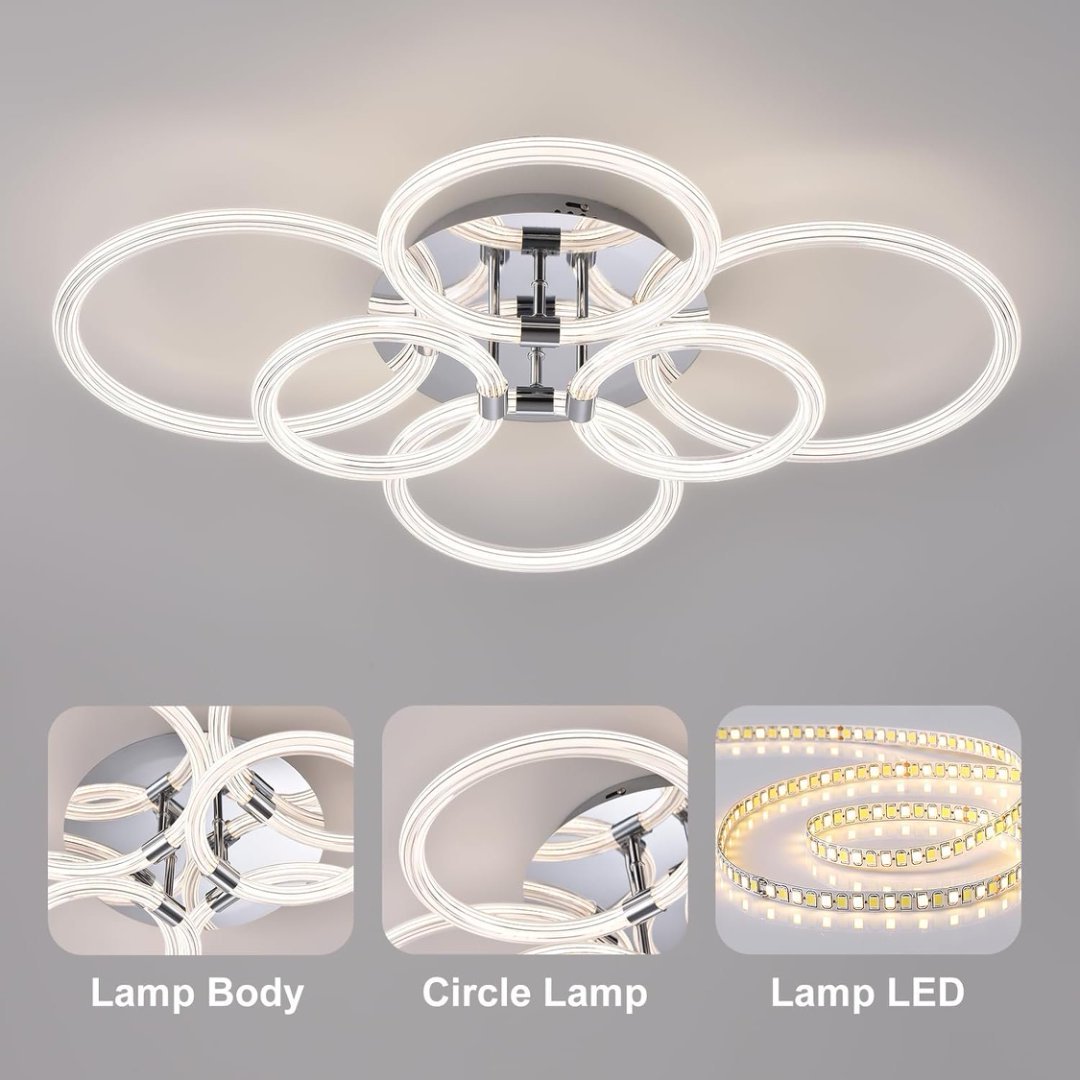 Modern LED Ceiling Light, Flush Mount Ceiling Light With Dimmable Remote Control, 6Rings Acrylic Ceiling Light Fixture For Bedroom, Living Room, Kitchen, Office Lamps 6 Heads - Imagen 2