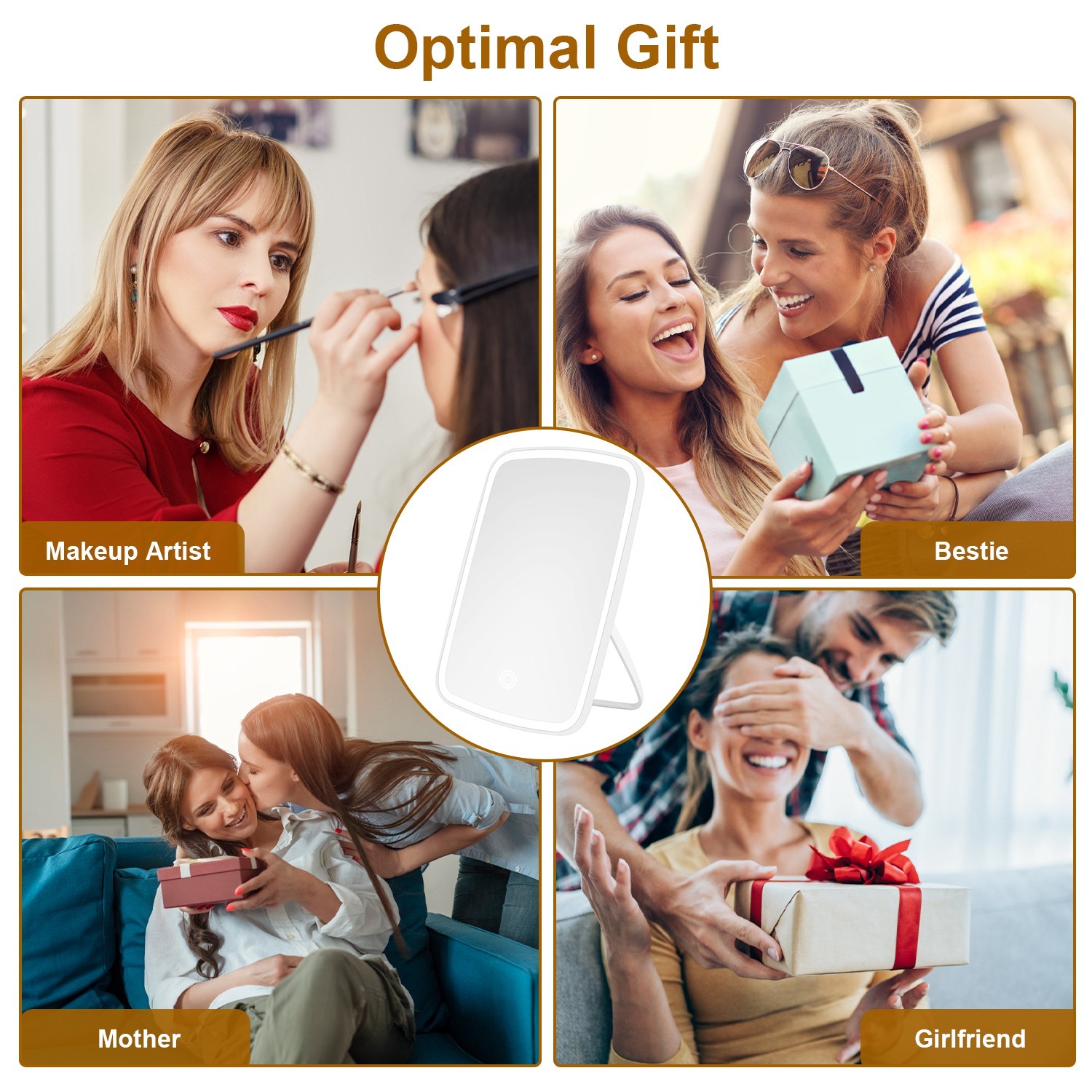 1Pc 5.98x8.62in Lighted Makeup Mirror Vanity Desk Mirror Small LED Mirror With 3 Light Colors Touch Screen Brightness Adjustable USB Rechargeable - Image 5