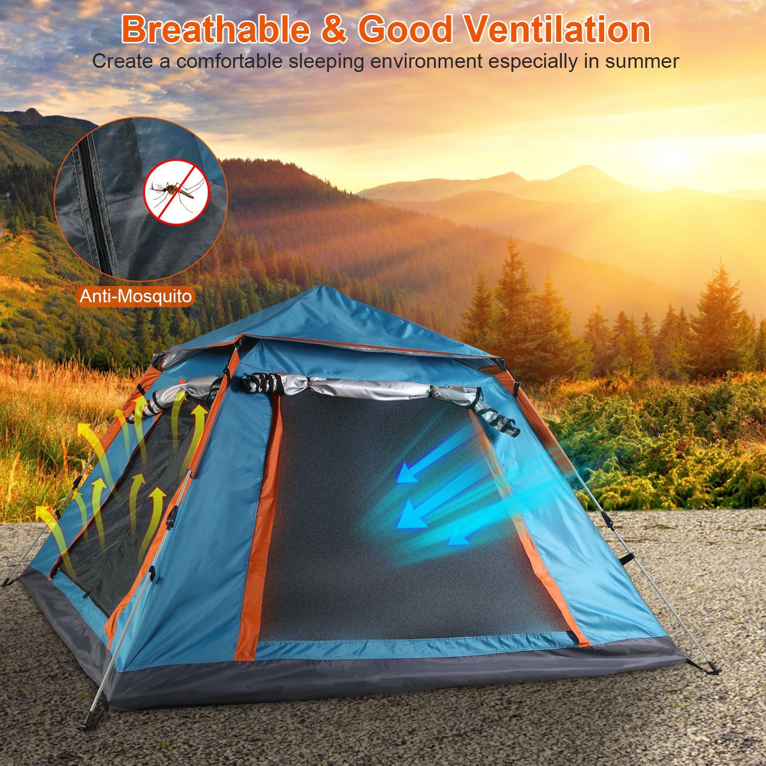 1Pc 4-5 Person Camping Tent With 2 Mosquito Nets Windows Carry Bag Waterproof 7.05x7.05x4.46ft For Hiking Climbing Adventure Fishing Fedex Shipping - Imagen 8