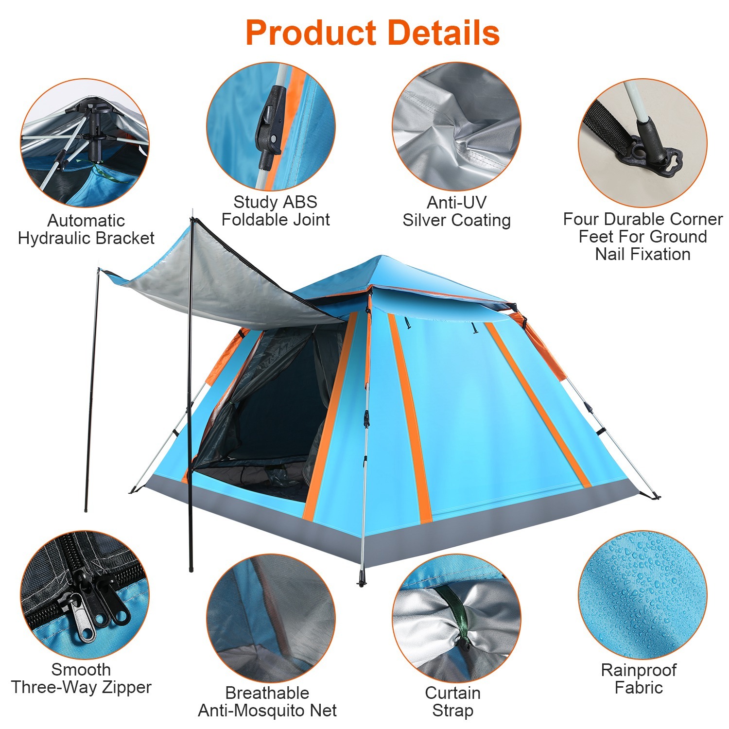 1Pc 4-5 Person Camping Tent With 2 Mosquito Nets Windows Carry Bag Waterproof 7.05x7.05x4.46ft For Hiking Climbing Adventure Fishing Fedex Shipping - Imagen 9