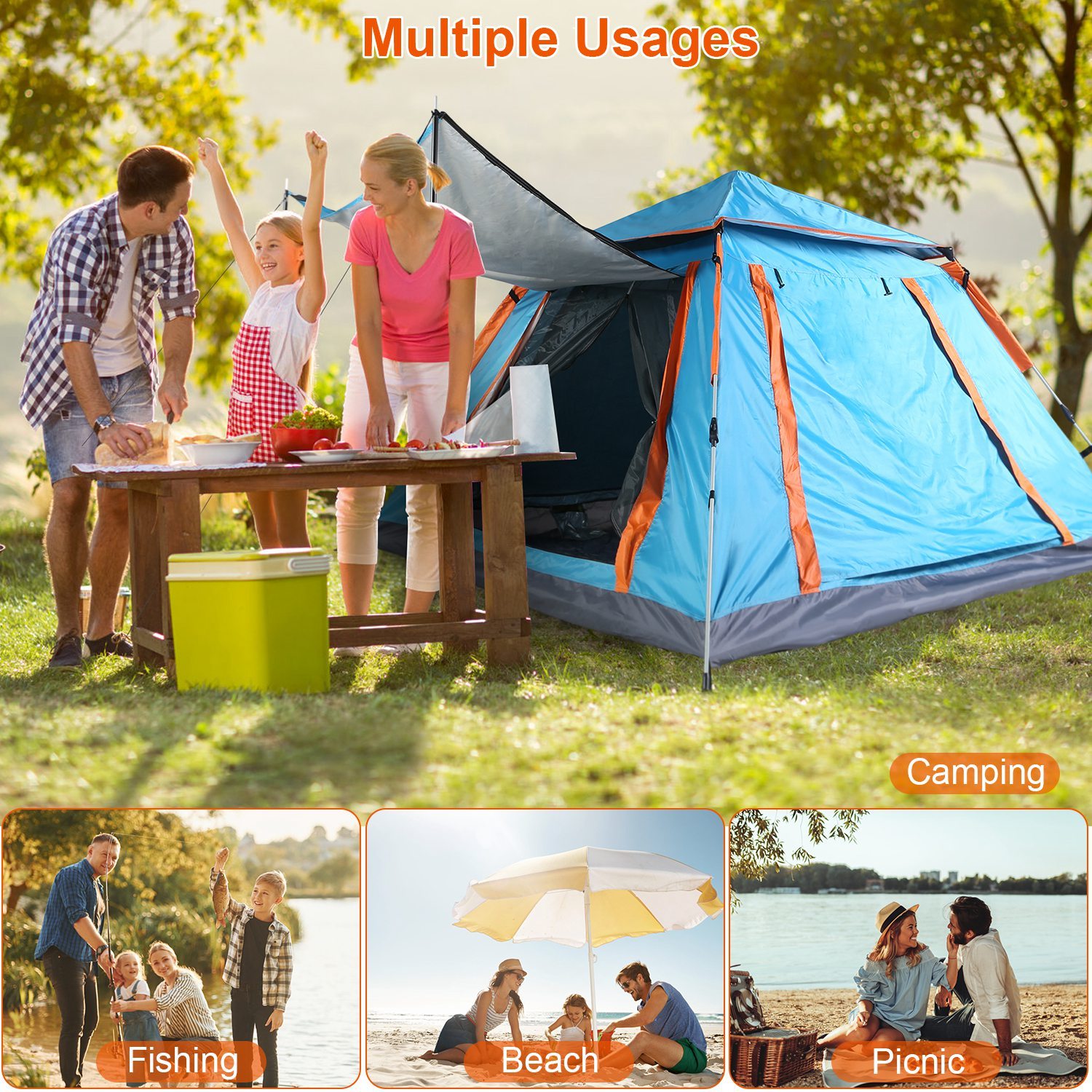 1Pc 4-5 Person Camping Tent With 2 Mosquito Nets Windows Carry Bag Waterproof 7.05x7.05x4.46ft For Hiking Climbing Adventure Fishing Fedex Shipping - Imagen 2
