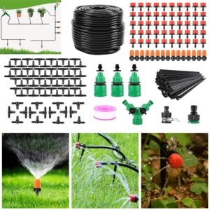 164FT Drip Irrigation Kit For Spring Summer Garden Automatic Garden Irrigation System Misting Plant Watering Drip Kit For Garden Greenhouse Flower Bed Patio Lawn
