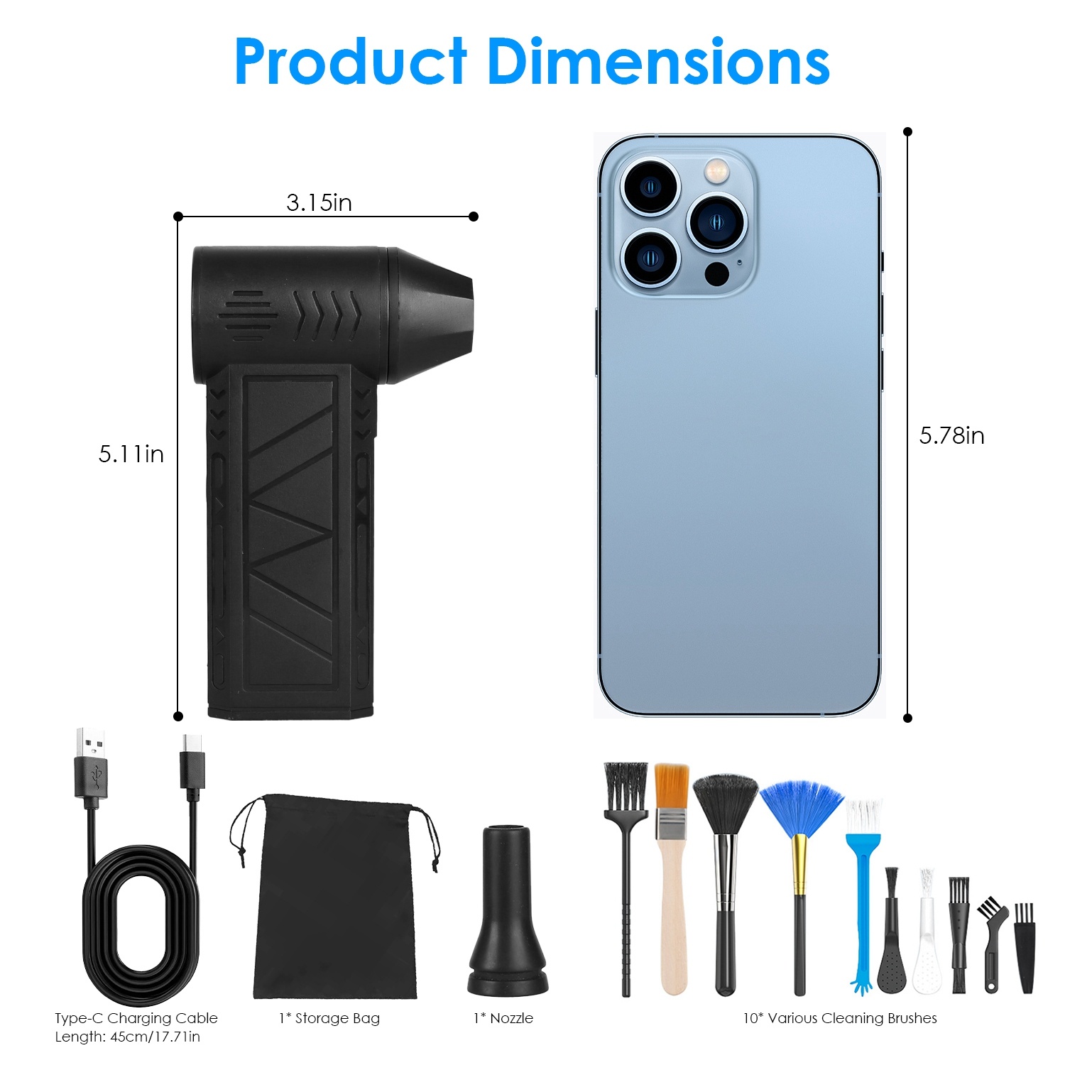1Pc Compressed Air Duster With LED Light Up To 150000RPM Speed For PC Keyboard Cleaning High Speed Rechargeable Cordless Air Blower With 4 Speeds For Home Car Outdoor - Image 2