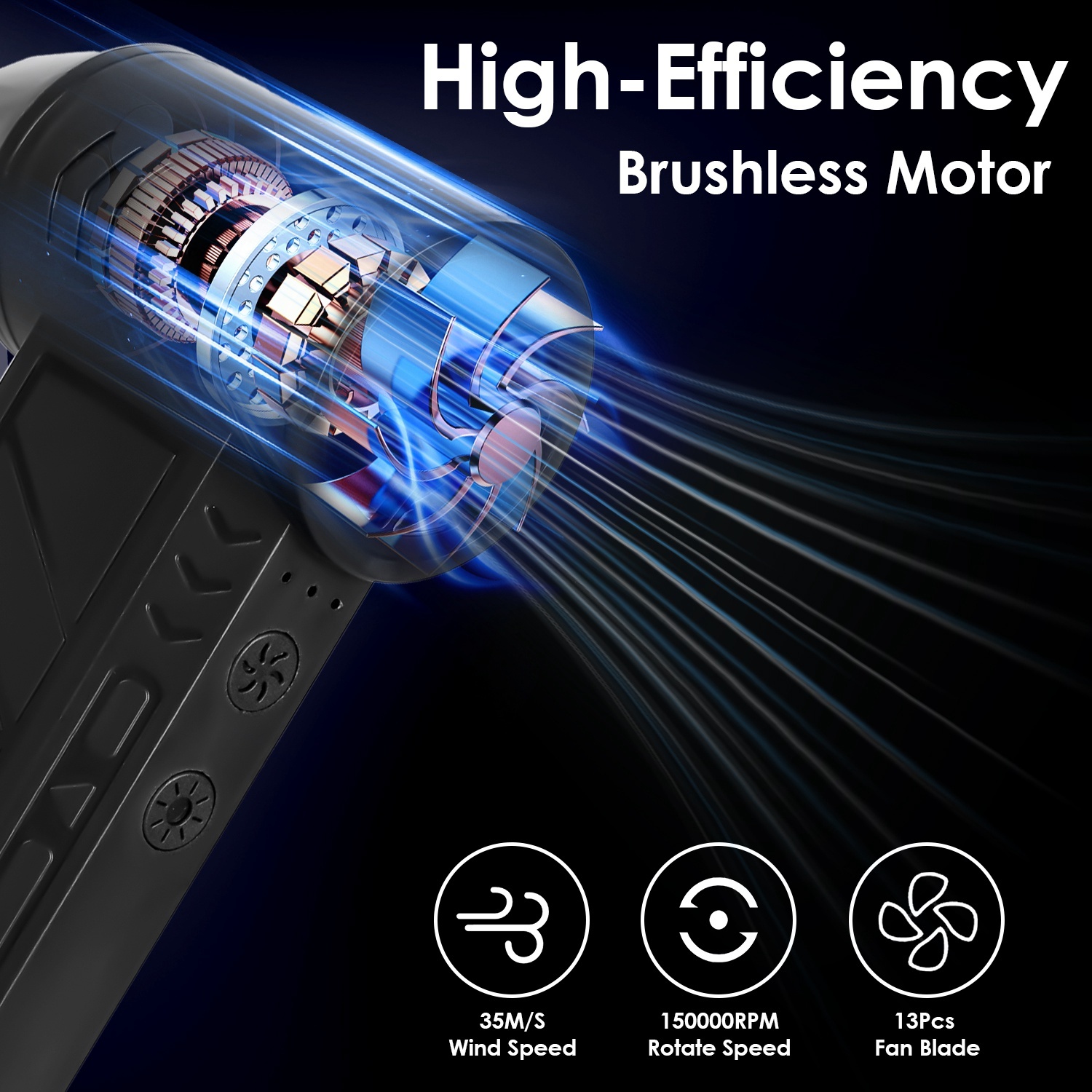 1Pc Compressed Air Duster With LED Light Up To 150000RPM Speed For PC Keyboard Cleaning High Speed Rechargeable Cordless Air Blower With 4 Speeds For Home Car Outdoor - Image 4