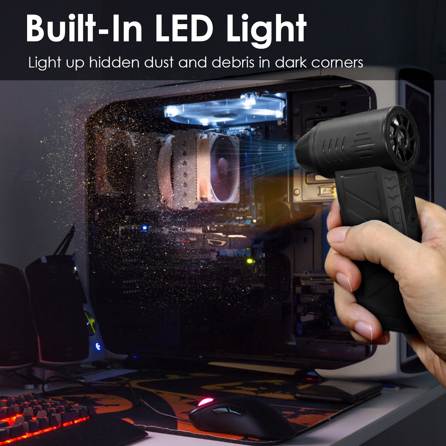1Pc Compressed Air Duster With LED Light Up To 150000RPM Speed For PC Keyboard Cleaning High Speed Rechargeable Cordless Air Blower With 4 Speeds For Home Car Outdoor - Image 5