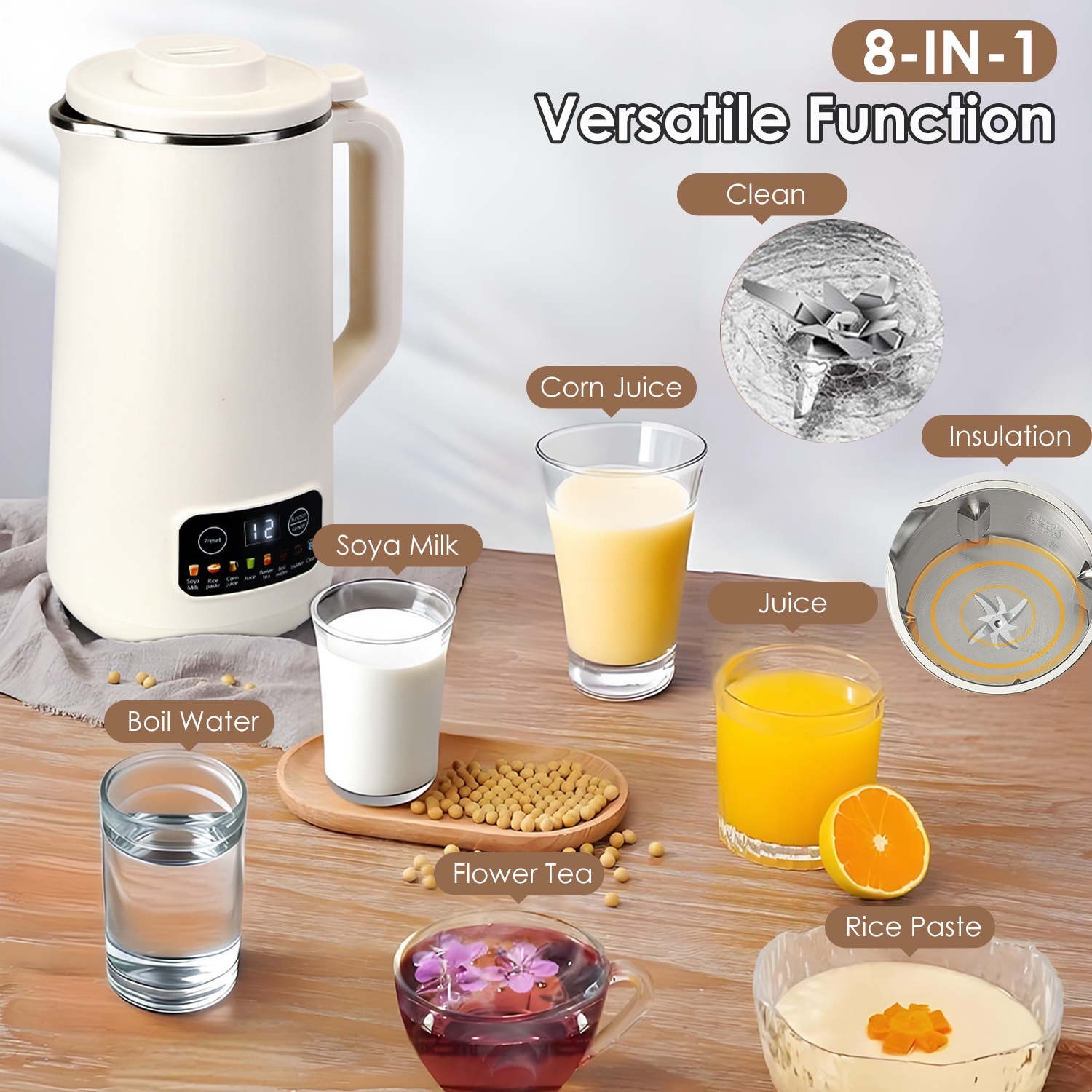 1Pc 27OZ Nut Milk Maker With 12Hours Delay Function Self-Cleaning Keep Warm Automatic Soy Milk Maker Machine For Homemade Soya Milk Rice Paste Juice Corn Juice Flower Tea Boil Water - Imagen 2