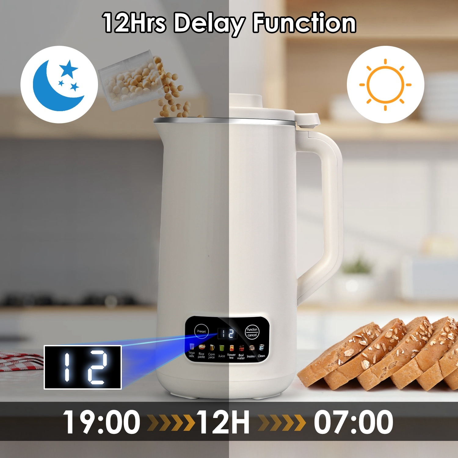 1Pc 27OZ Nut Milk Maker With 12Hours Delay Function Self-Cleaning Keep Warm Automatic Soy Milk Maker Machine For Homemade Soya Milk Rice Paste Juice Corn Juice Flower Tea Boil Water - Imagen 9