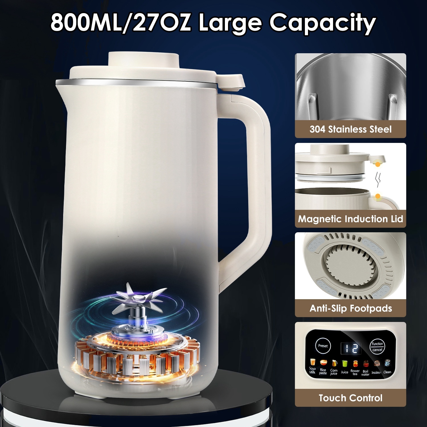 1Pc 27OZ Nut Milk Maker With 12Hours Delay Function Self-Cleaning Keep Warm Automatic Soy Milk Maker Machine For Homemade Soya Milk Rice Paste Juice Corn Juice Flower Tea Boil Water - Imagen 10