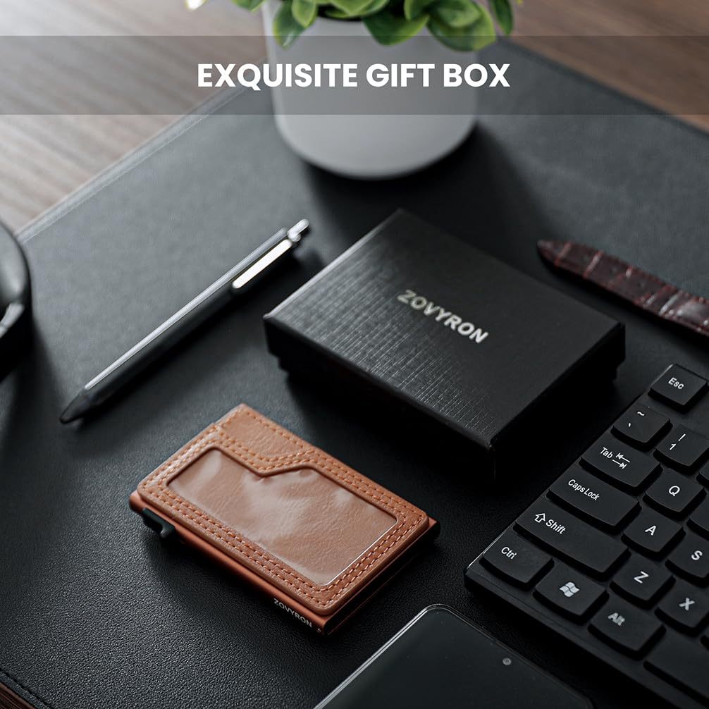 Slim Minimalist Wallet With ID Window,Pop Up Card Holder With Money Pocket Smart Wallet For Men RFID Blocking Metal Card Case - Imagen 2