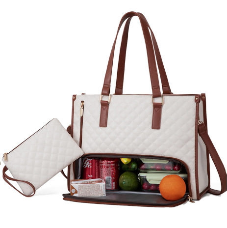 Fashionable Lunch Tote Bag Women's Thermal Insulation Lunch Box Leak-proof Crossbody Computer Storage Bag Quilted Large Capacity Handbag With Purse - Image 7