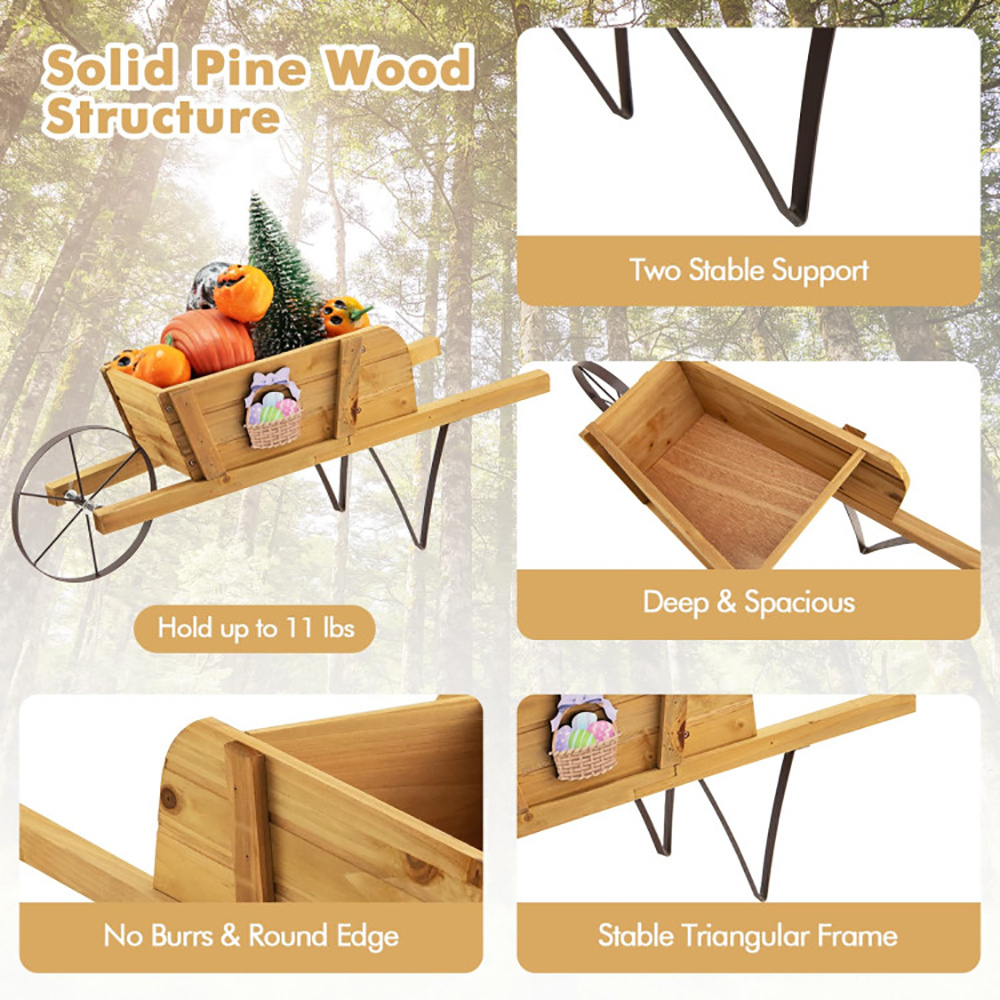 Wooden Wagon Planter With 9 Magnetic Accessories For Garden Yard - Imagen 5