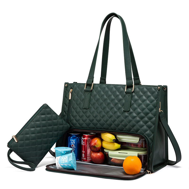 Fashionable Lunch Tote Bag Women's Thermal Insulation Lunch Box Leak-proof Crossbody Computer Storage Bag Quilted Large Capacity Handbag With Purse - Image 8