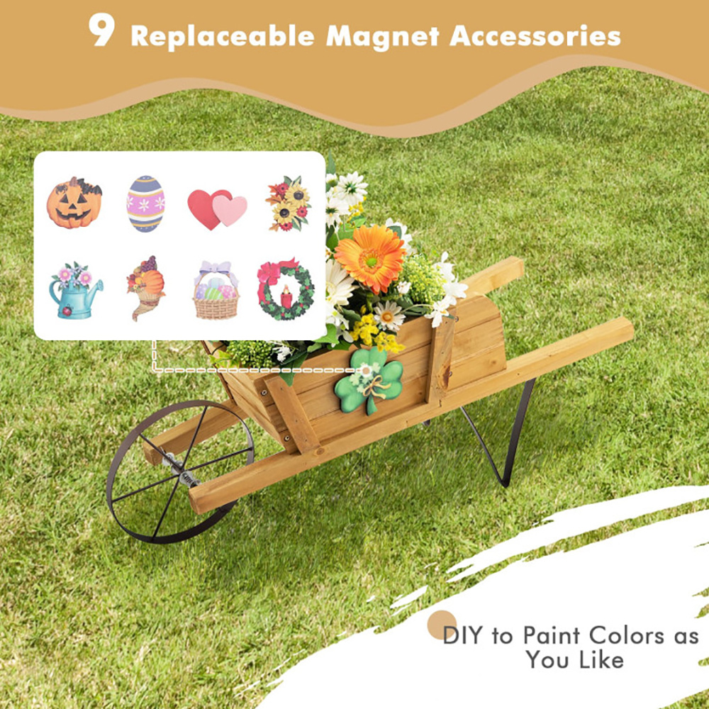 Wooden Wagon Planter With 9 Magnetic Accessories For Garden Yard - Imagen 6
