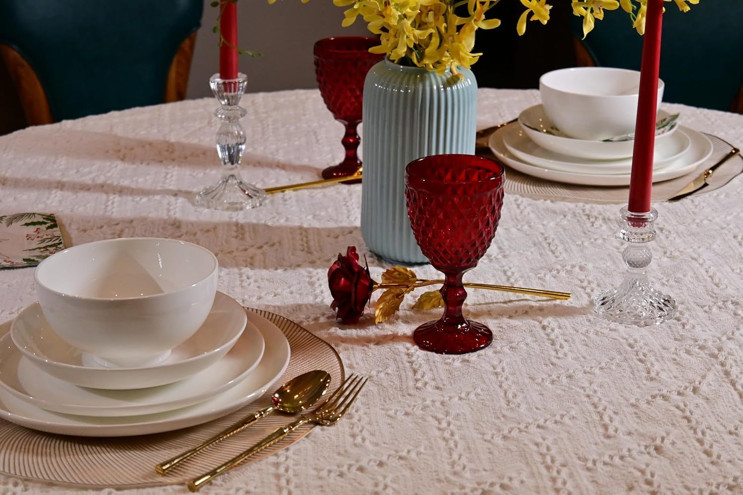 Lily Bone China Dinnerware Set, 16 Pieces, Service For 4, White Plates, Dishes, Bowls Set, Microwave And Dishwasher Safe - Image 5