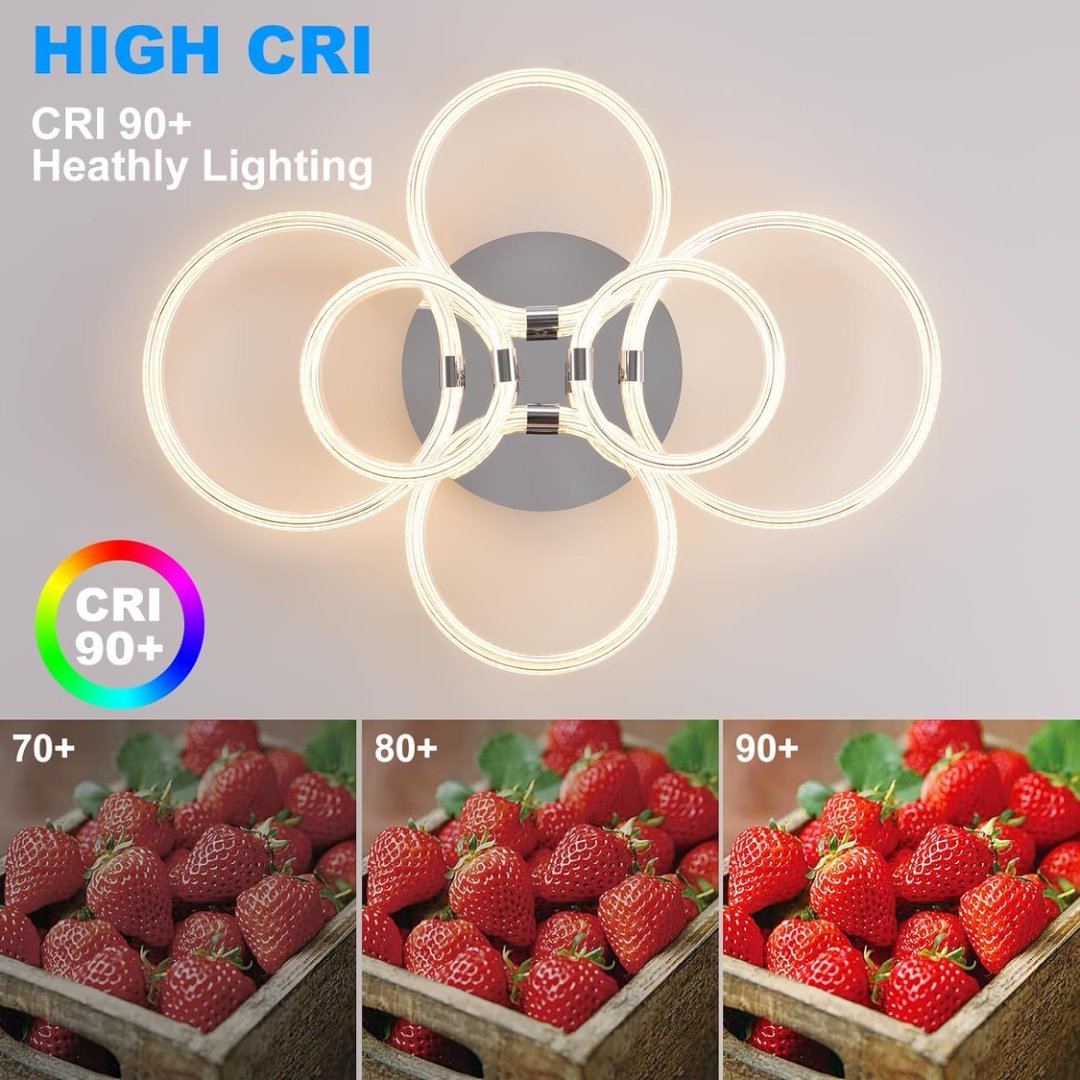 Modern LED Ceiling Light, Flush Mount Ceiling Light With Dimmable Remote Control, 6Rings Acrylic Ceiling Light Fixture For Bedroom, Living Room, Kitchen, Office Lamps 6 Heads - Imagen 9