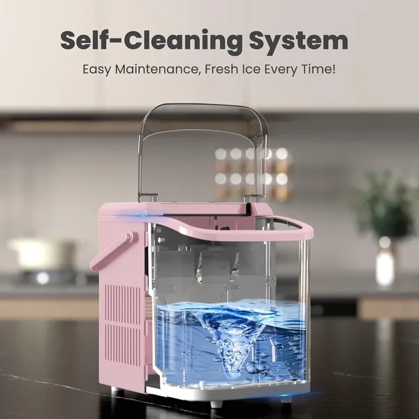 Countertop Ice Maker With Handle, 26lbs&24H Portable Ice Machine, 9 Bullet Ice Cubes Ready In 6 Mins, Self-Cleaning, Quiet Compact Ice Maker For Home, Kitchen, RV, Camping - Image 3