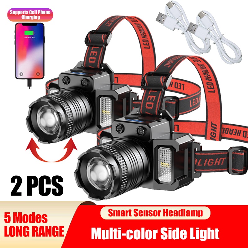 LED Telescopic Headlamp Head Torch Rechargeable Motion Sensor Headlight Zoomable 5 Modes Emergency Light For Camping Must Provide A Hazardous Materials Shipping Label For Self-pickup Order By USPS - Imagen 3