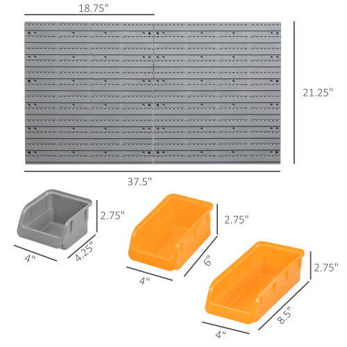 DURHAND 44 Piece Wall Mounted Pegboard Tool Organizer Rack Kit With Various Sized Storage Bins, Pegboard, & Hooks, Orange - Imagen 2