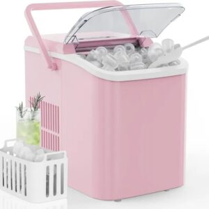 Countertop Ice Maker With Handle, 26lbs&24H Portable Ice Machine, 9 Bullet Ice Cubes Ready In 6 Mins, Self-Cleaning, Quiet Compact Ice Maker For Home, Kitchen, RV, Camping