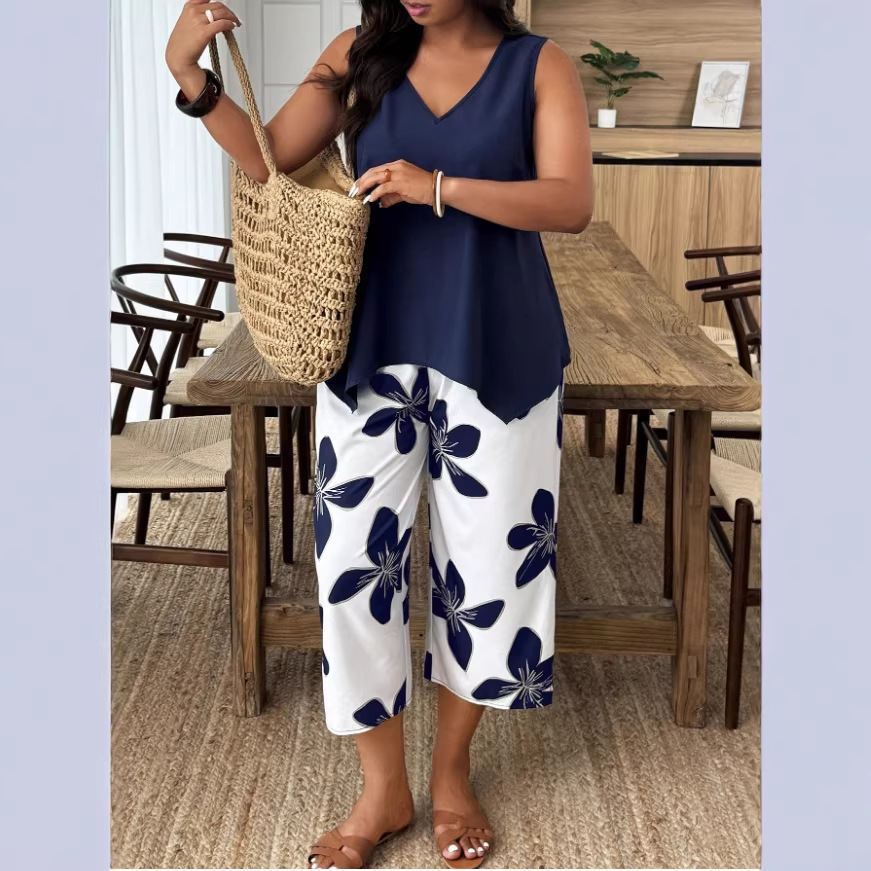 Women's Casual Elegant Printed Cropped Pants Set - Imagen 2