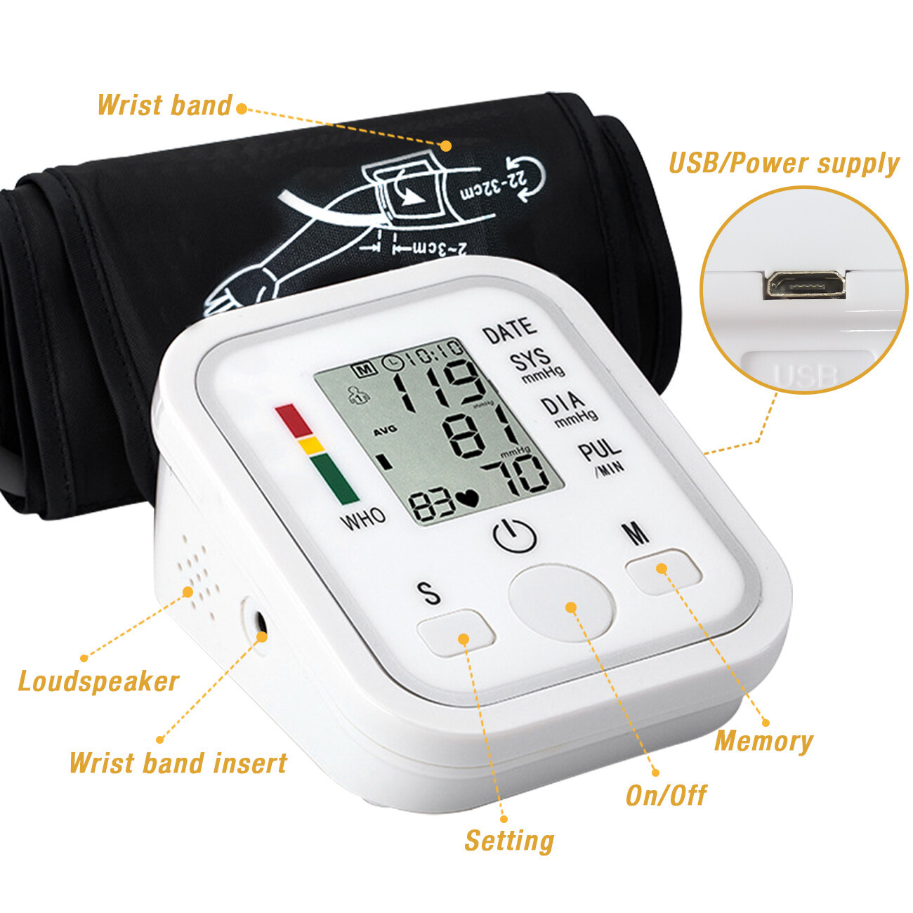 Automatic Upper Arm Blood Pressure Monitor Pulse Meter BP Machine Voice Talking - Imagen 5