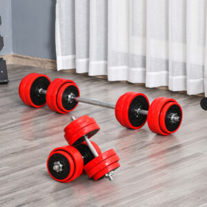 Adjustable Dumbbell Set, 66lbs Convertible to Barbell Weight Set for Home Gym Women and Men Weight Lifting Training, Red