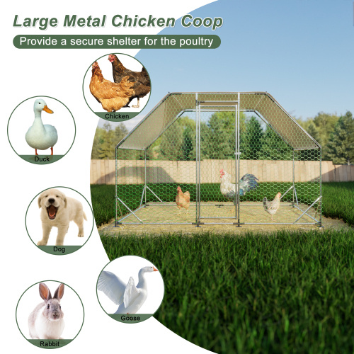 9.94 Ft. X 6.46 Ft. X 6.36 Ft. Metal Large Chicken Coop Walk-in Poultry Cage Run Flat Shaped With Waterproof Cover - Imagen 6