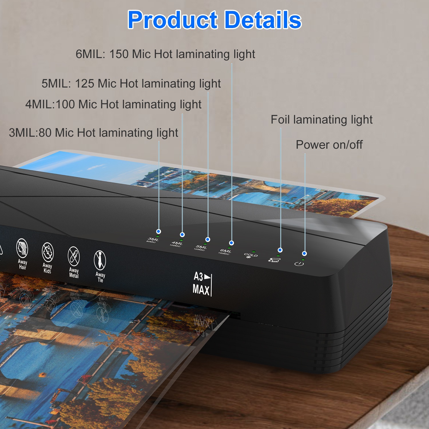 1Pc 13Inch Laminator Machine Hot And Cold Mode A4 Personal Thermal Laminator With ABS Function 60S Warm Up Time 30Mins Auto Off For Home Office School Business - Imagen 8