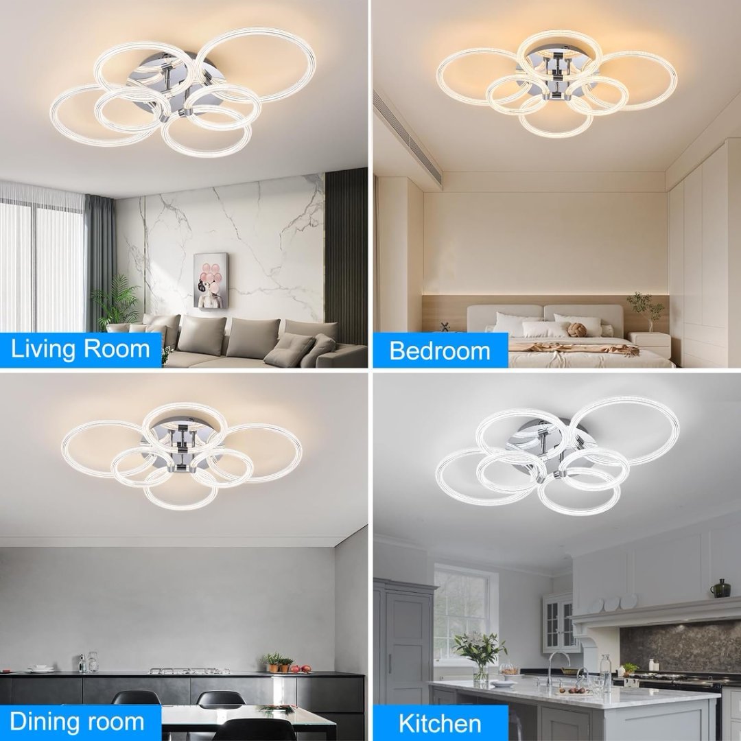 Modern LED Ceiling Light, Flush Mount Ceiling Light With Dimmable Remote Control, 6Rings Acrylic Ceiling Light Fixture For Bedroom, Living Room, Kitchen, Office Lamps 6 Heads - Imagen 8