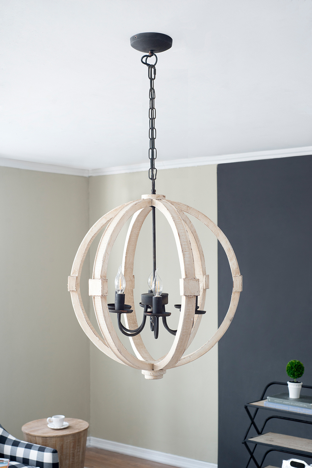 6 - Light Wood Chandelier With Adjustable Chain For Kitchen, Dining Hall Entrance, Bulb Not Included - Image 3