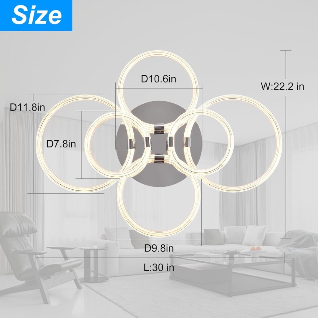 Modern LED Ceiling Light, Flush Mount Ceiling Light With Dimmable Remote Control, 6Rings Acrylic Ceiling Light Fixture For Bedroom, Living Room, Kitchen, Office Lamps 6 Heads - Imagen 7