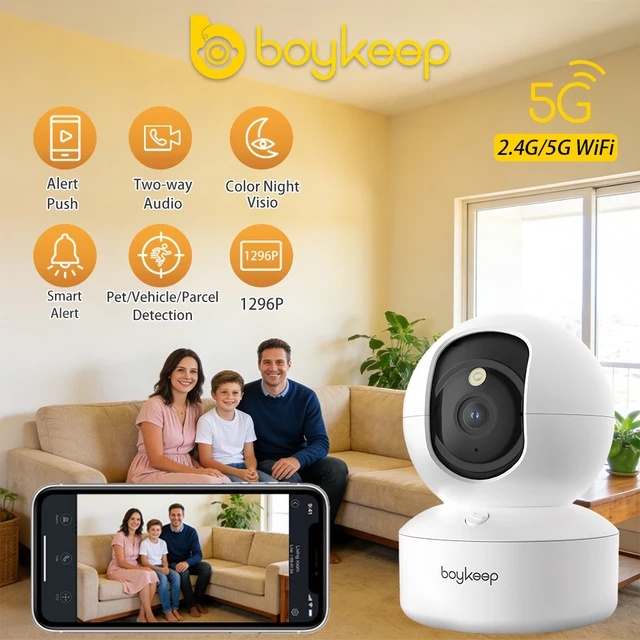 BoyKeep 2K Smart WiFi Security Camera Dual Band 5G 2.4GHz Indoor Surveillance Camera, 360 PTZ, IR Night Vision, Two Way Audio