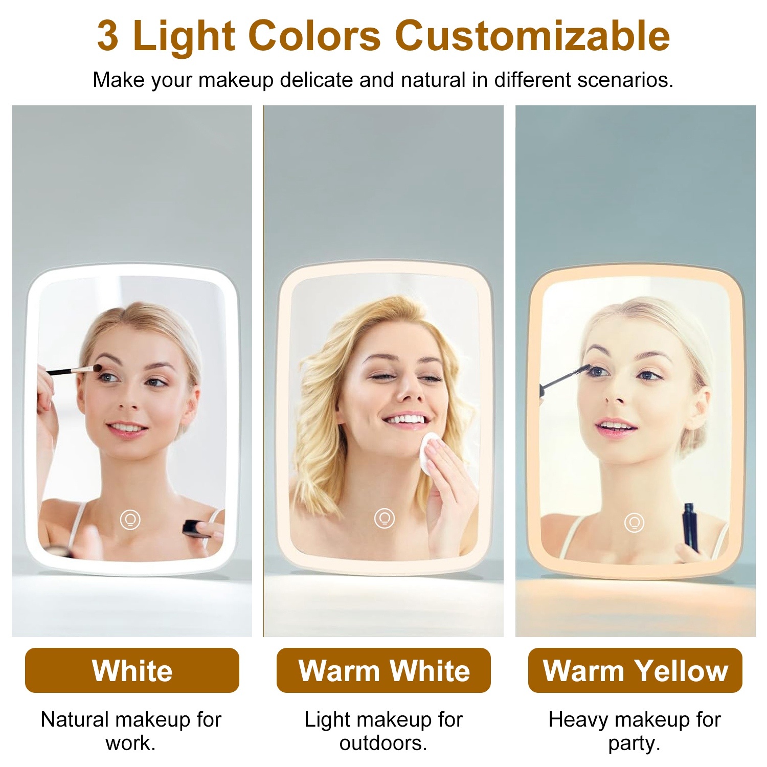 1Pc 5.98x8.62in Lighted Makeup Mirror Vanity Desk Mirror Small LED Mirror With 3 Light Colors Touch Screen Brightness Adjustable USB Rechargeable - Image 8