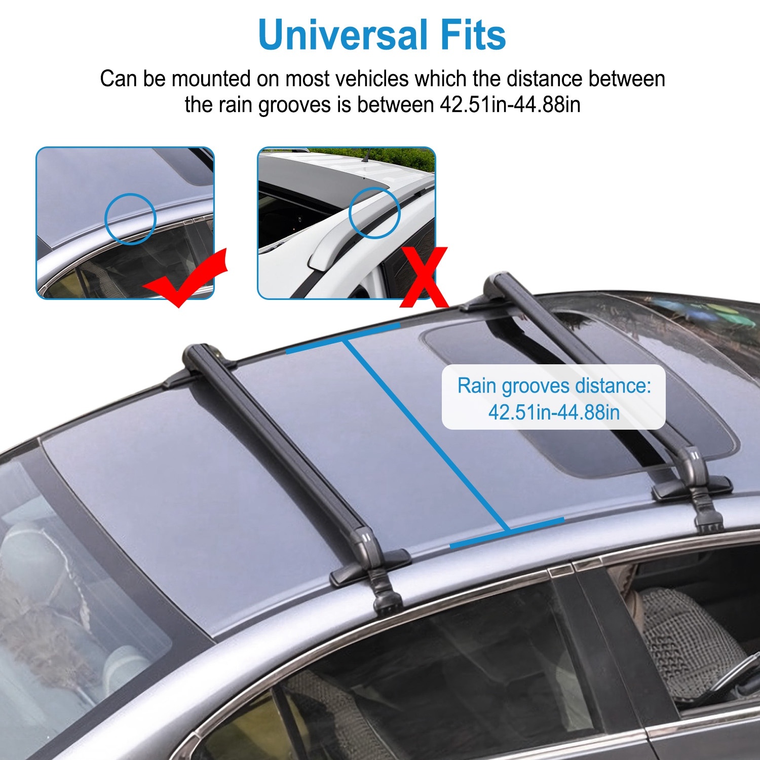 2PCS Universal 110cm 43-inch Car Roof Rack Cross Bar With Anti-Theft Lock Adjustable Window Frame For Bike Kayak Cargo Luggage - Imagen 3