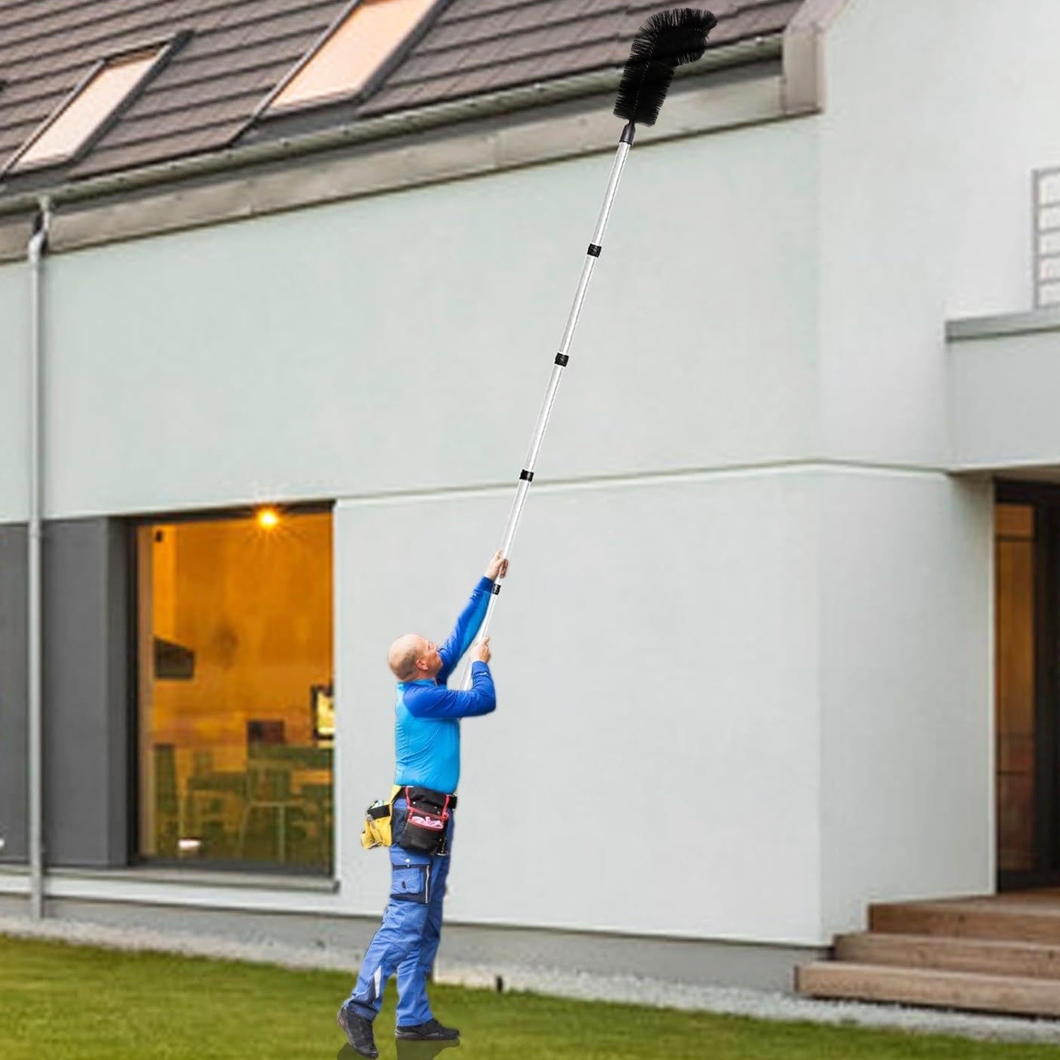 10.5FT Gutter Cleaning Brush With Telescoping Handle Rain Gutter Cleaner Extendable Gutter Cleaning Tool From The Ground With 2 Angled Brushes Anti-slip Gloves Goggles - Imagen 10