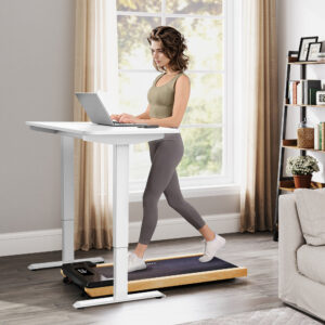 2.5HP Walking Pad, Wood Under Desk Treadmill with Remote Control, Transport Wheels and LED Display for Home Gym Office