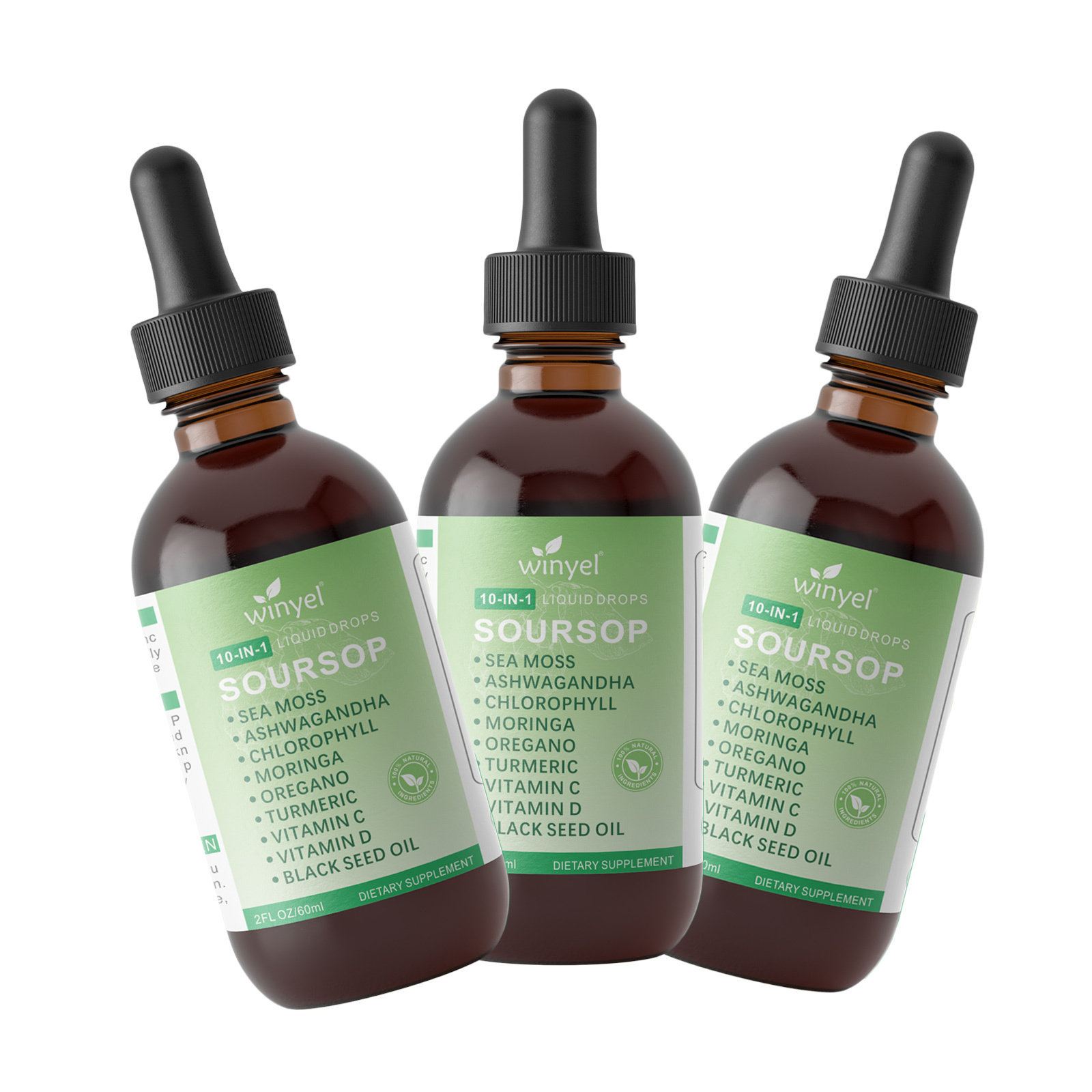 Soursop Drops 10-in-1 With Seaweed, Moringa, Black Seed Oil, Oregano, Ashwagandha, Chlorophyll Herbal Extracts Promote Overall Health Vegan 2 Fl Oz - Imagen 3