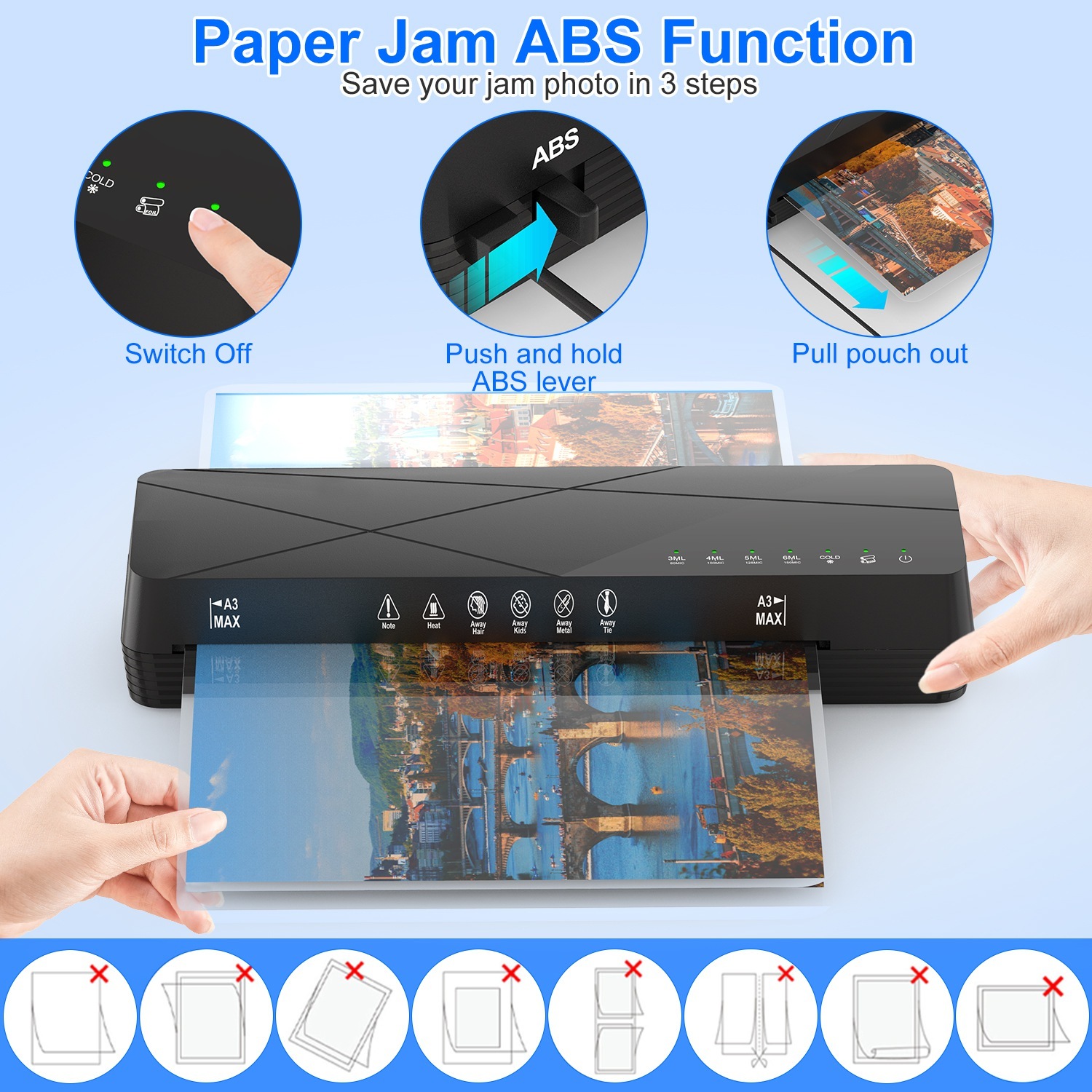 1Pc 13Inch Laminator Machine Hot And Cold Mode A4 Personal Thermal Laminator With ABS Function 60S Warm Up Time 30Mins Auto Off For Home Office School Business - Imagen 6