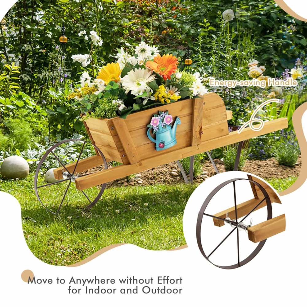 Wooden Wagon Planter With 9 Magnetic Accessories For Garden Yard - Imagen 2