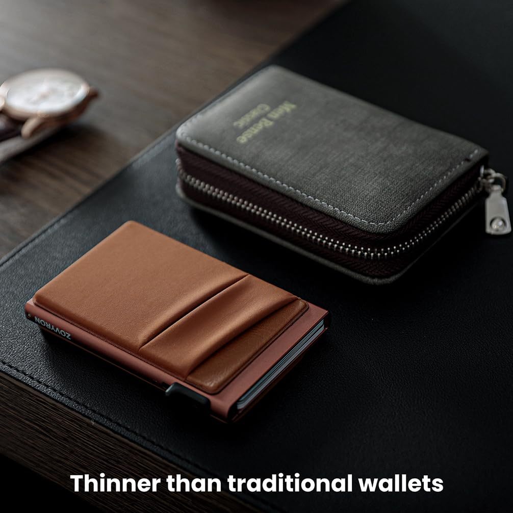 Slim Minimalist Wallet With ID Window,Pop Up Card Holder With Money Pocket Smart Wallet For Men RFID Blocking Metal Card Case - Imagen 5