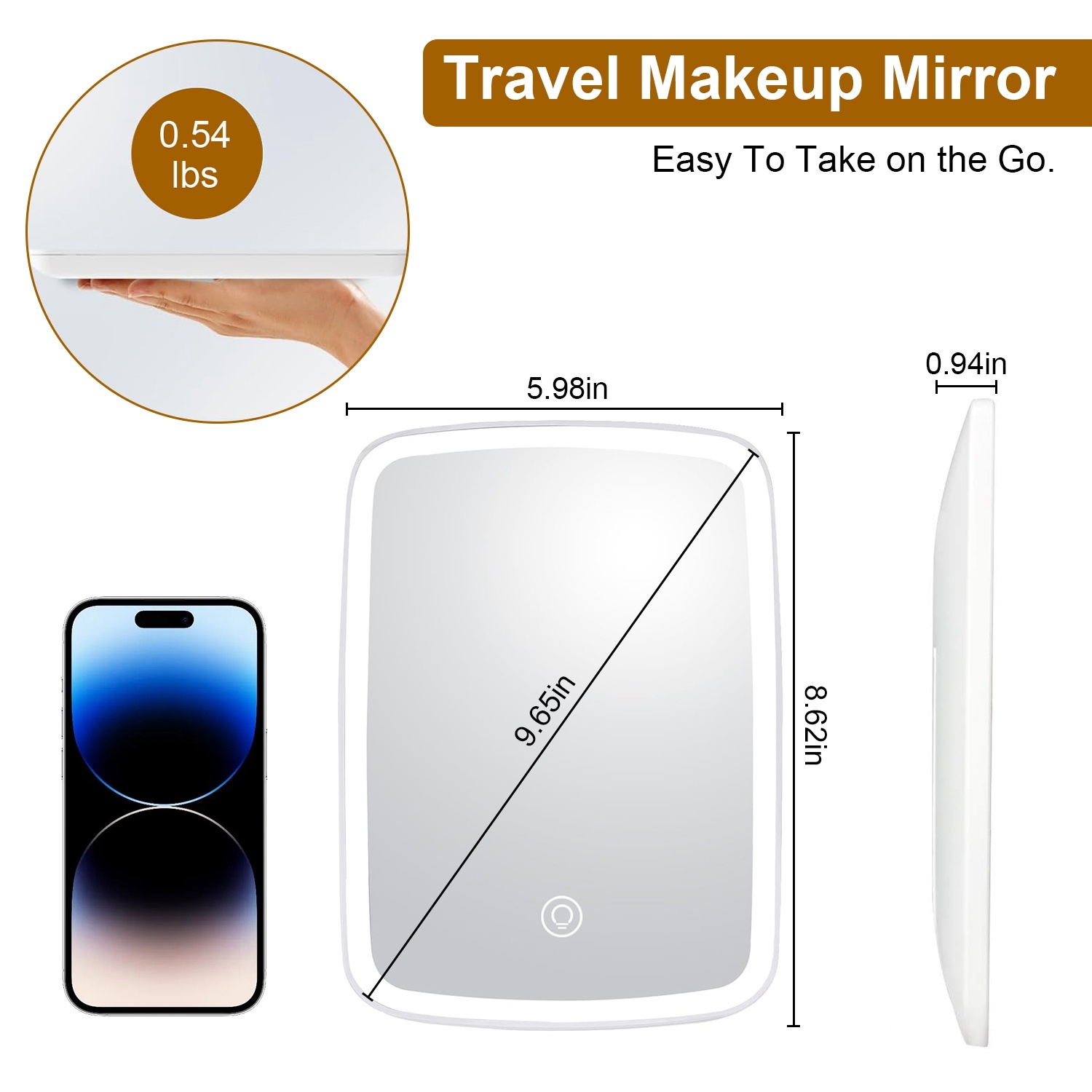 1Pc 5.98x8.62in Lighted Makeup Mirror Vanity Desk Mirror Small LED Mirror With 3 Light Colors Touch Screen Brightness Adjustable USB Rechargeable - Image 6