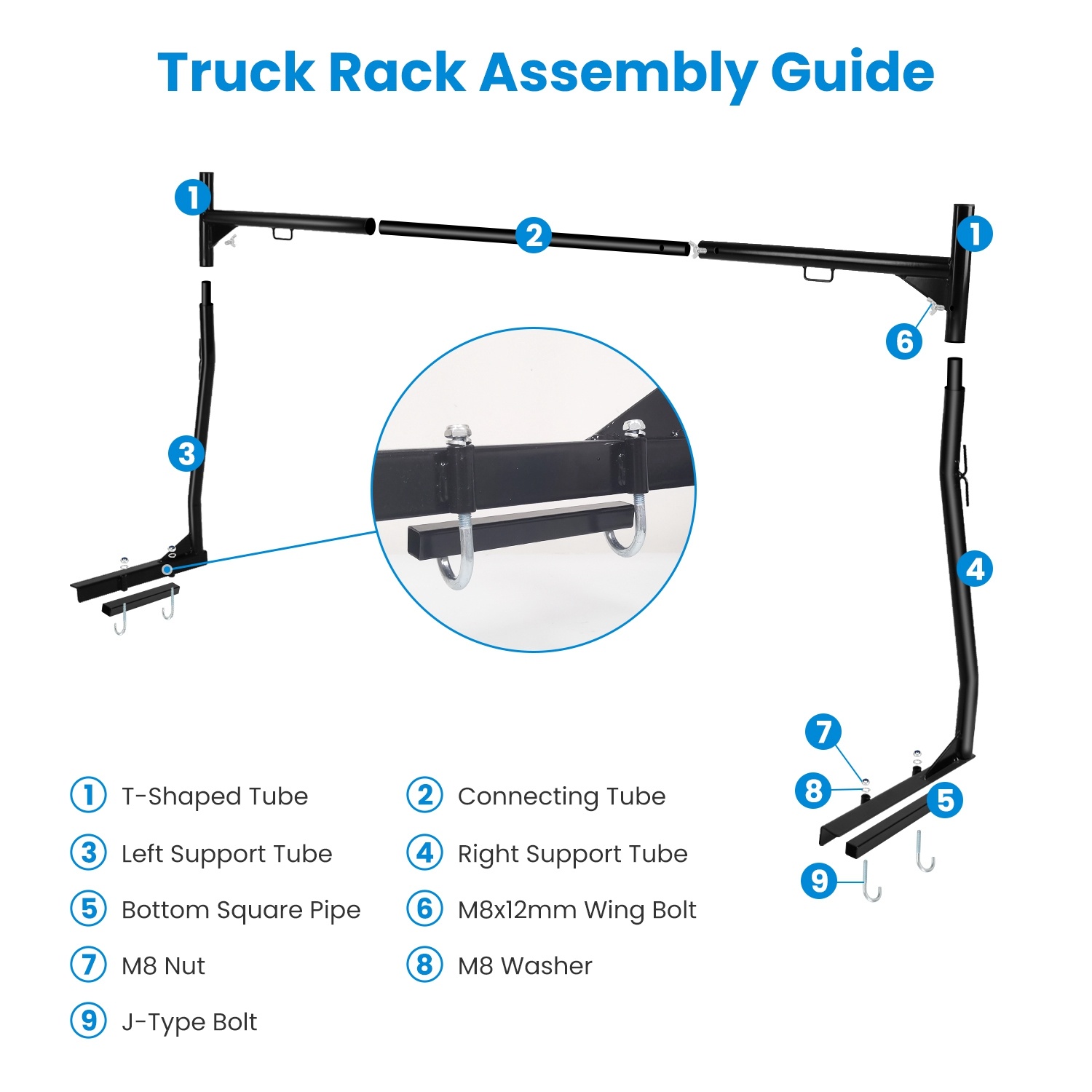 1Pair Extendable Truck Ladder Rack Non-Drilling Pick-up Truck Bed Utility Rack Adjustable Steel Truck Rack With 800LBS Capacity For 47.2-72.8in Wide Truck Bed For Kayak Surfboard - Imagen 2
