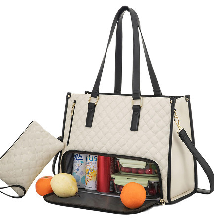 Fashionable Lunch Tote Bag Women's Thermal Insulation Lunch Box Leak-proof Crossbody Computer Storage Bag Quilted Large Capacity Handbag With Purse - Image 2