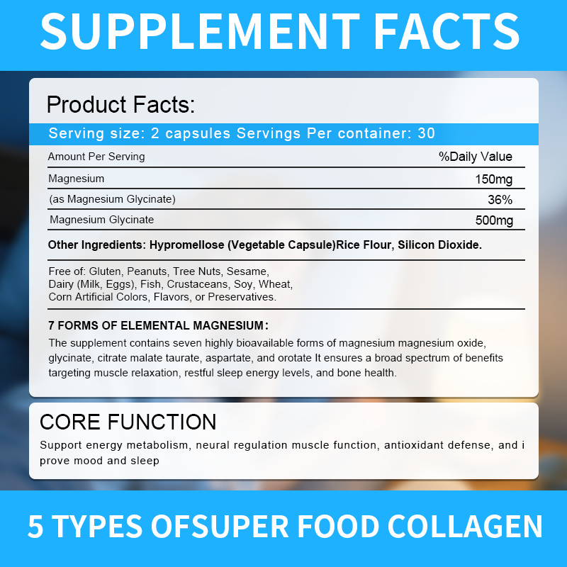Magnesium Complex Supplement With Glycinate Citrate, Malate Oxide, Supports Bone, Muscle Digestive Health, Vegan Non-GMO, 60 Capsules - Imagen 6
