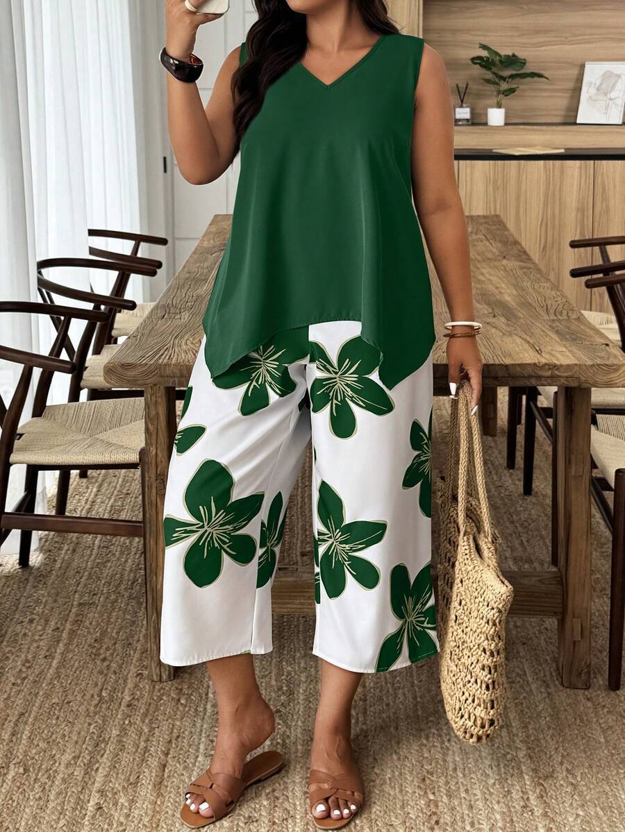 Women's Casual Elegant Printed Cropped Pants Set - Imagen 4